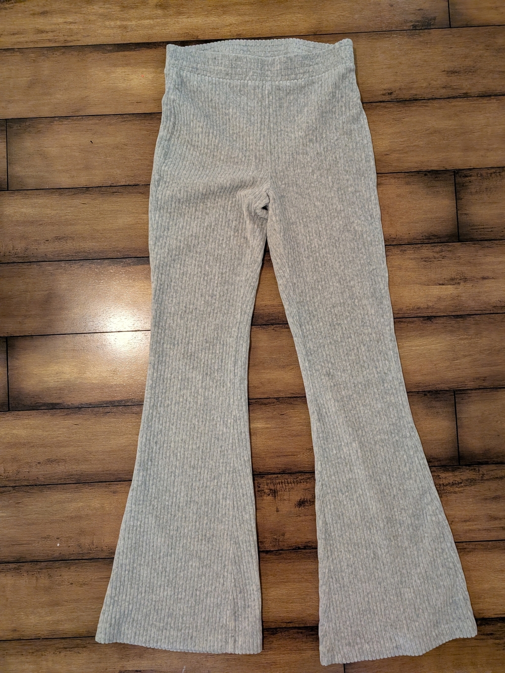 aerie Light Gray Ribbed High-Waist Flare Pants, Size S